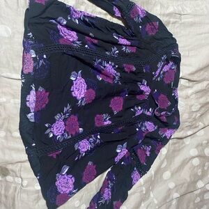Torrid Black Blouse with Purple Floral Design